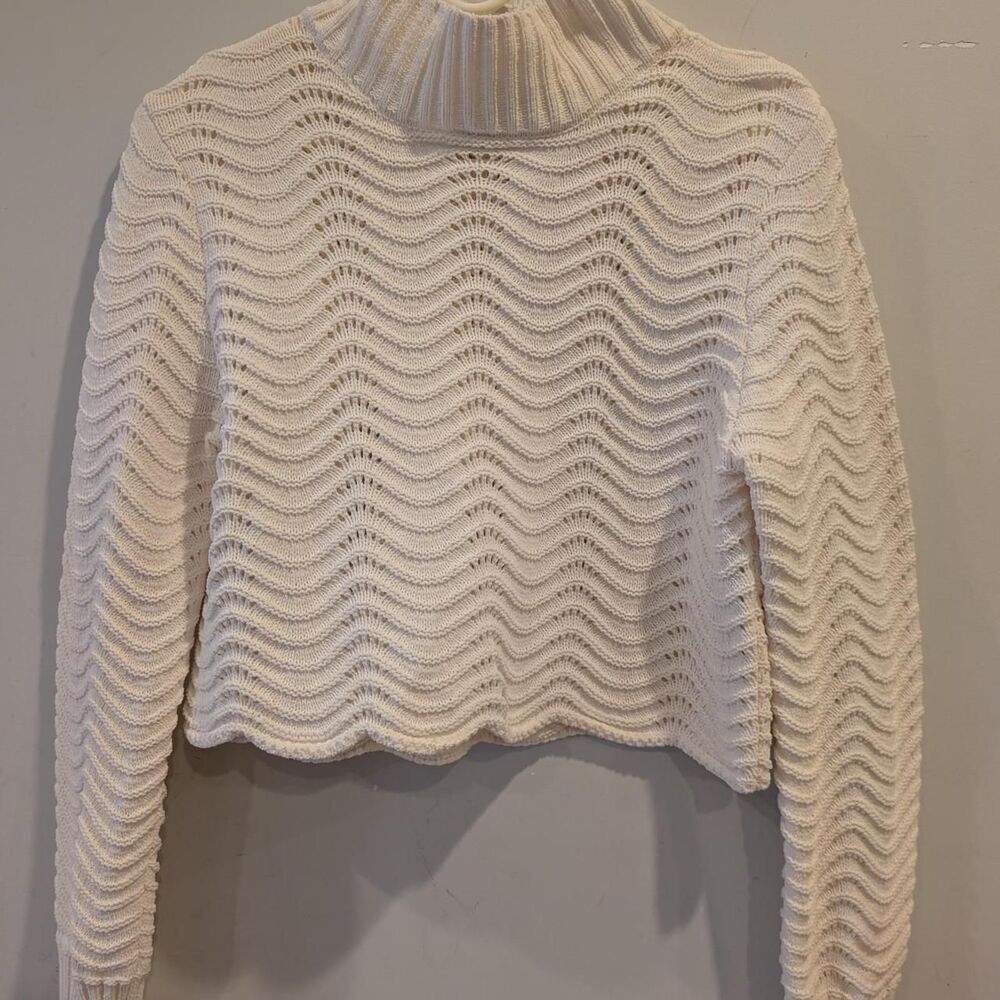 Zara Women's Cream Jumper Sz S Lightweight Mockneck Cropped